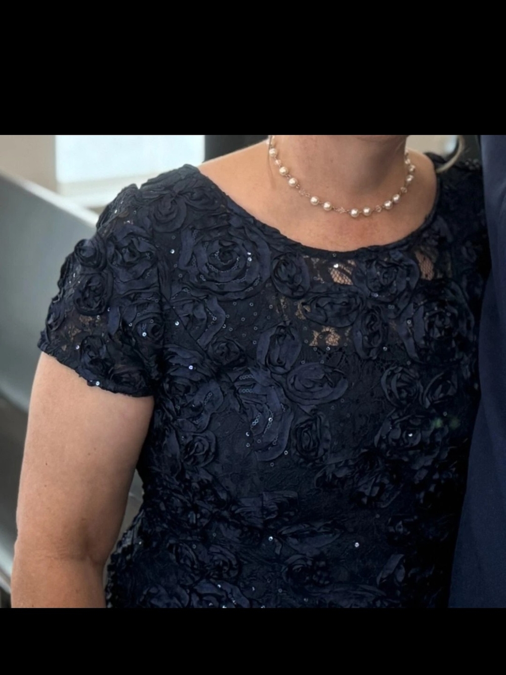 Alex Evenings Navy Floral Appliqué Lace Dress